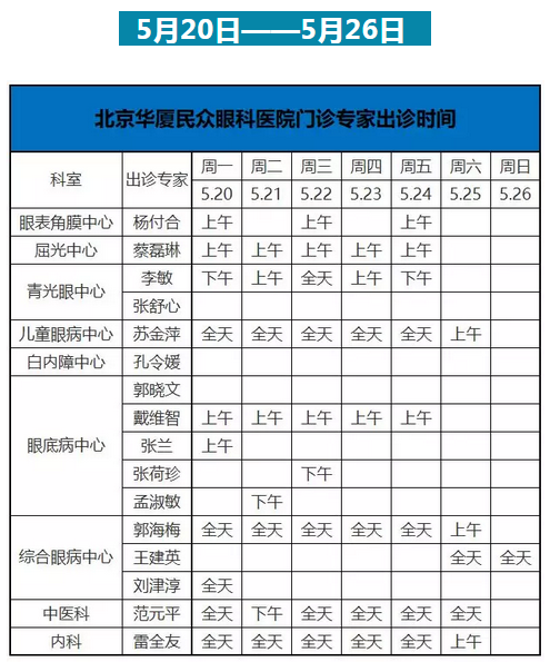 5月20日—5月26日8868体育(中国)官方网站 - 登录入口门诊专家出诊表出炉.png